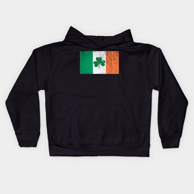 Distressed Ireland Flag Cute Irish Shamrock Saint Patricks Day Kids Hoodie by Illustradise